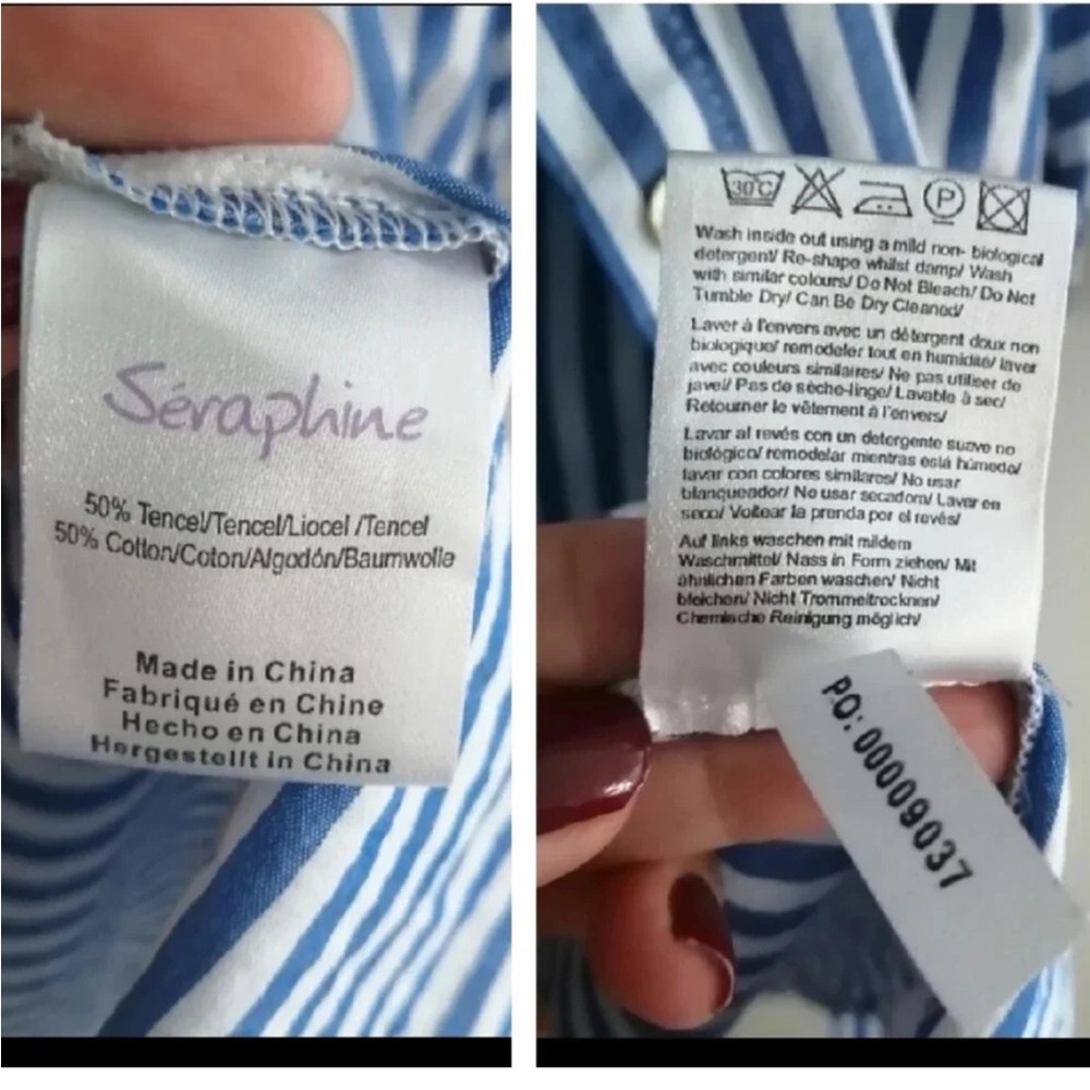 Seraphine Blue and White Striped Maternity/Nursing Shirt Dress - Picture 2 of 15